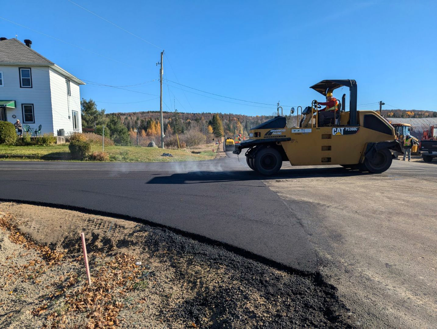 Paving equipment working on Foymount Road