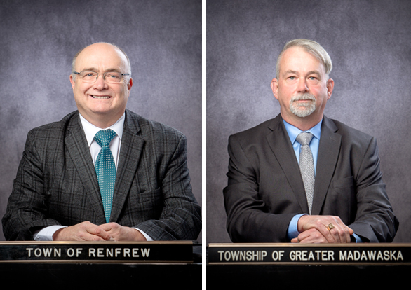 Formal headshots of Renfrew Reeve Peter Emon and Greater Madawaska Mayor Rob Weir